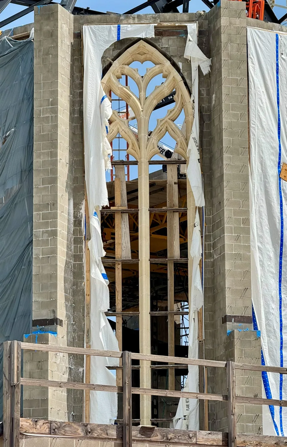 Completed stone window of the Chapel