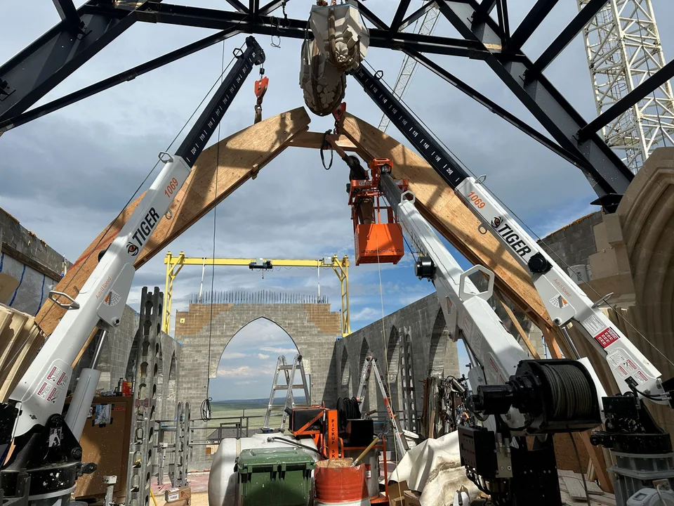Installing formwork for the stone arches