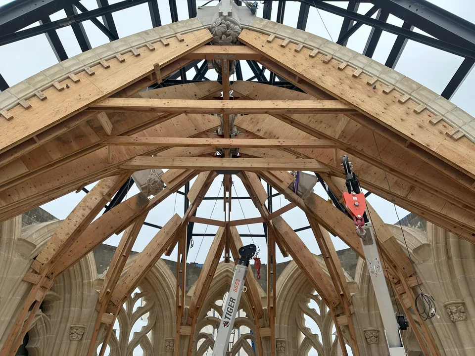 Wooden underpinnings support the vaulting as it is built