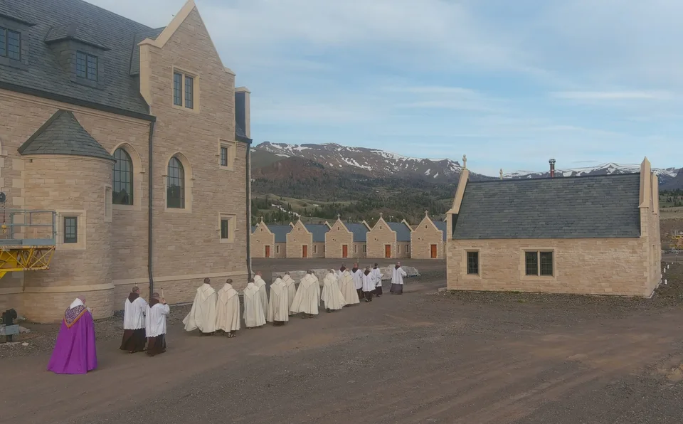 Monks chanting the Litany of the Saints on a Rogation day